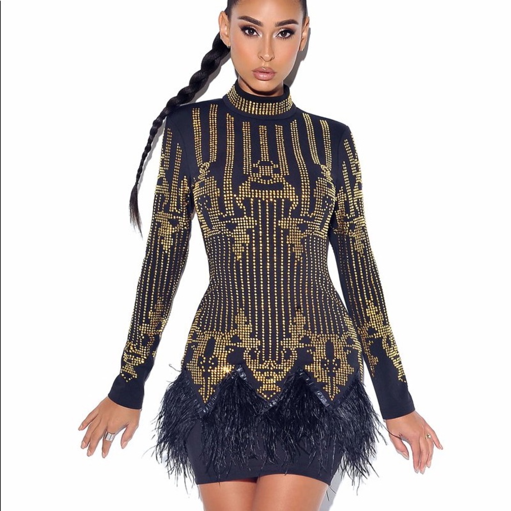 Black and Gold Crystal Embellished Dress